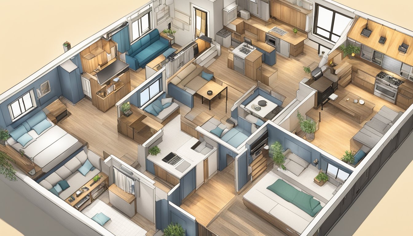 An architect sketches out various floor plan options for tiny houses, highlighting customizable features and potential upgrades