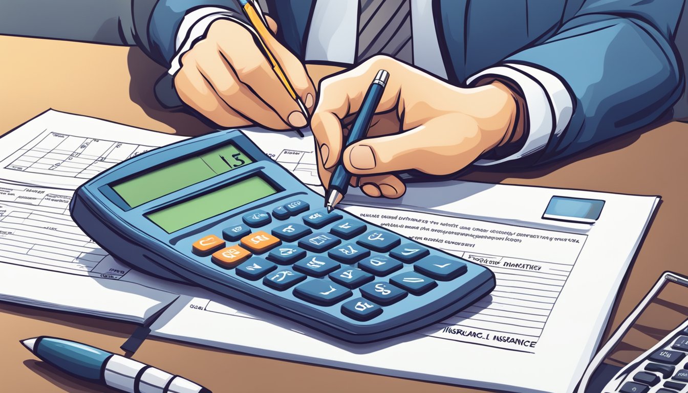 A person reviewing a critical illness insurance quote with a calculator and pen in hand