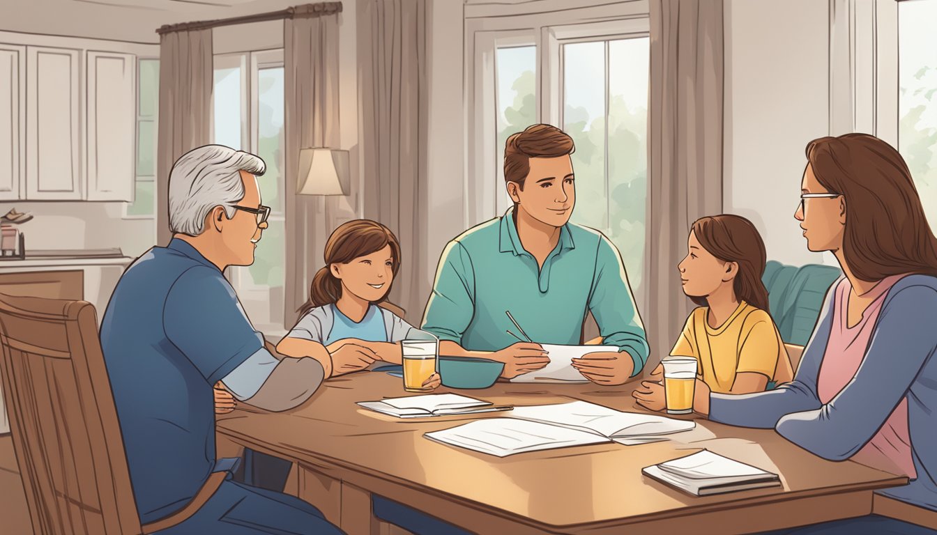 A family sitting around a table, discussing critical illness cover options with a financial advisor