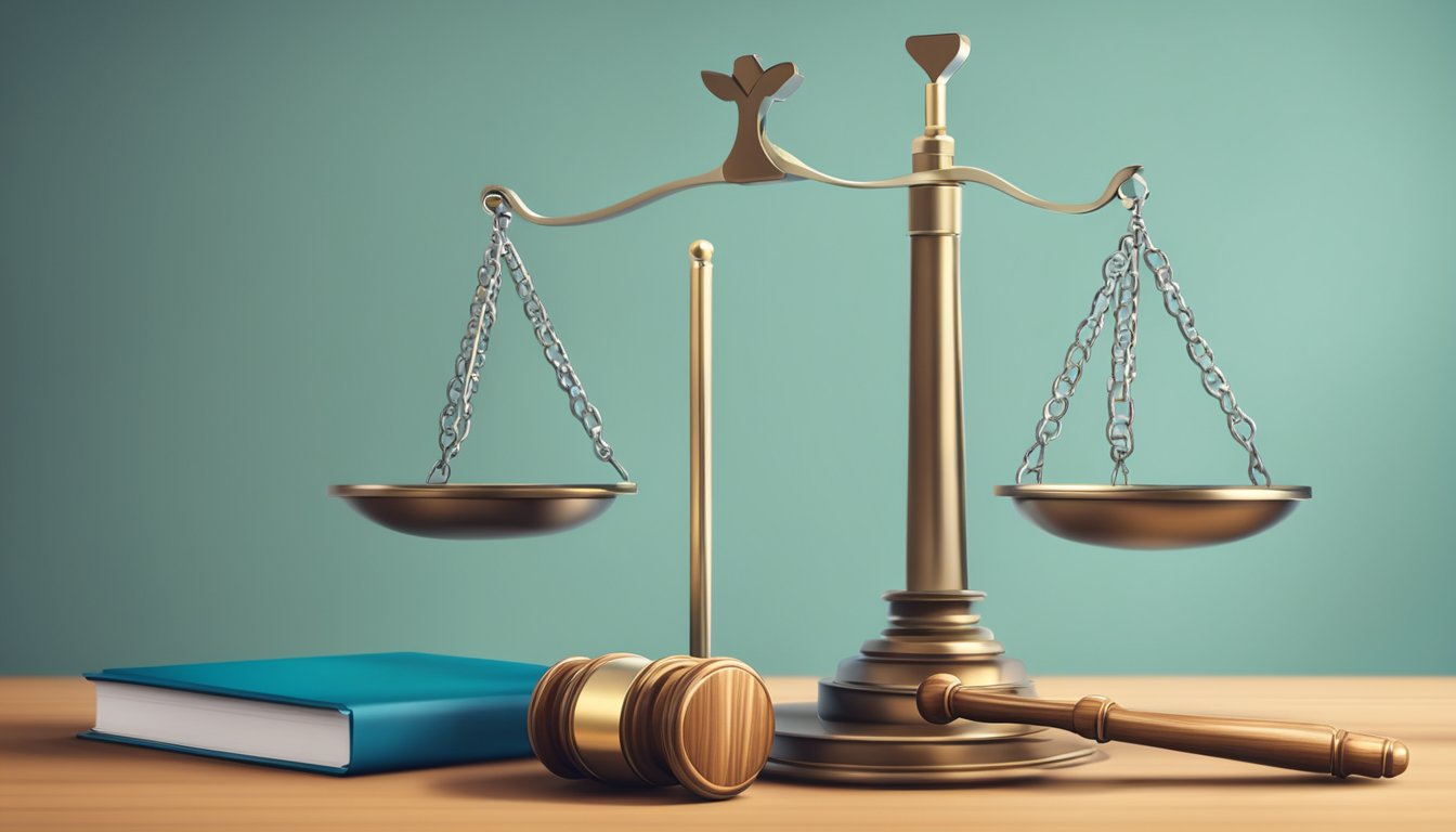 A scale balancing a gavel and a medical cross symbol