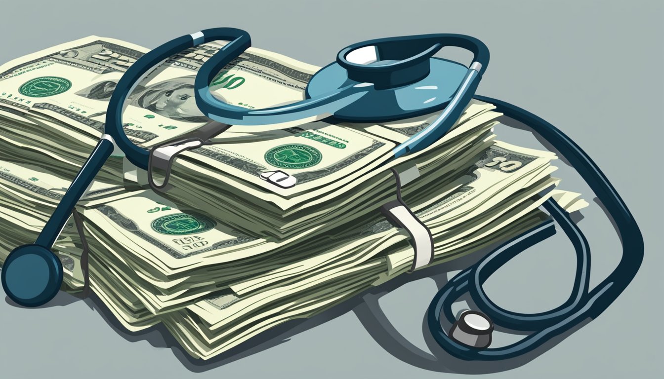 A stack of dollar bills with a stethoscope draped over them, symbolizing the financial aspect of critical illness insurance