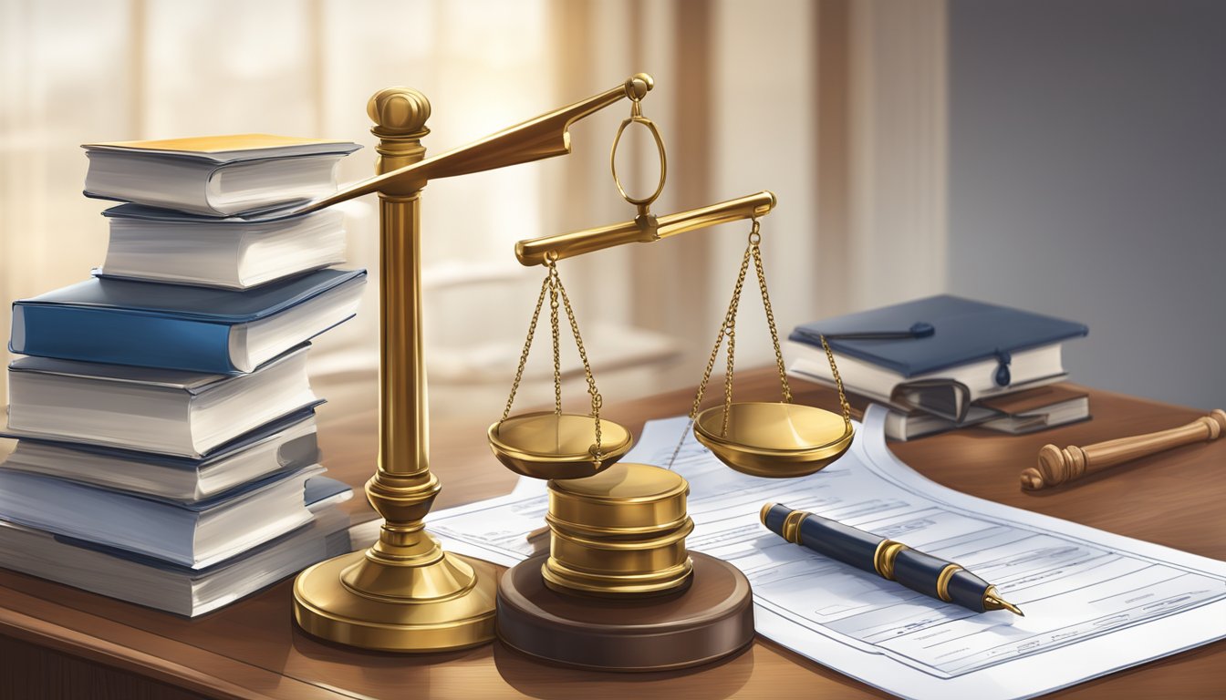 A scale balancing between a gavel and a stack of legal documents