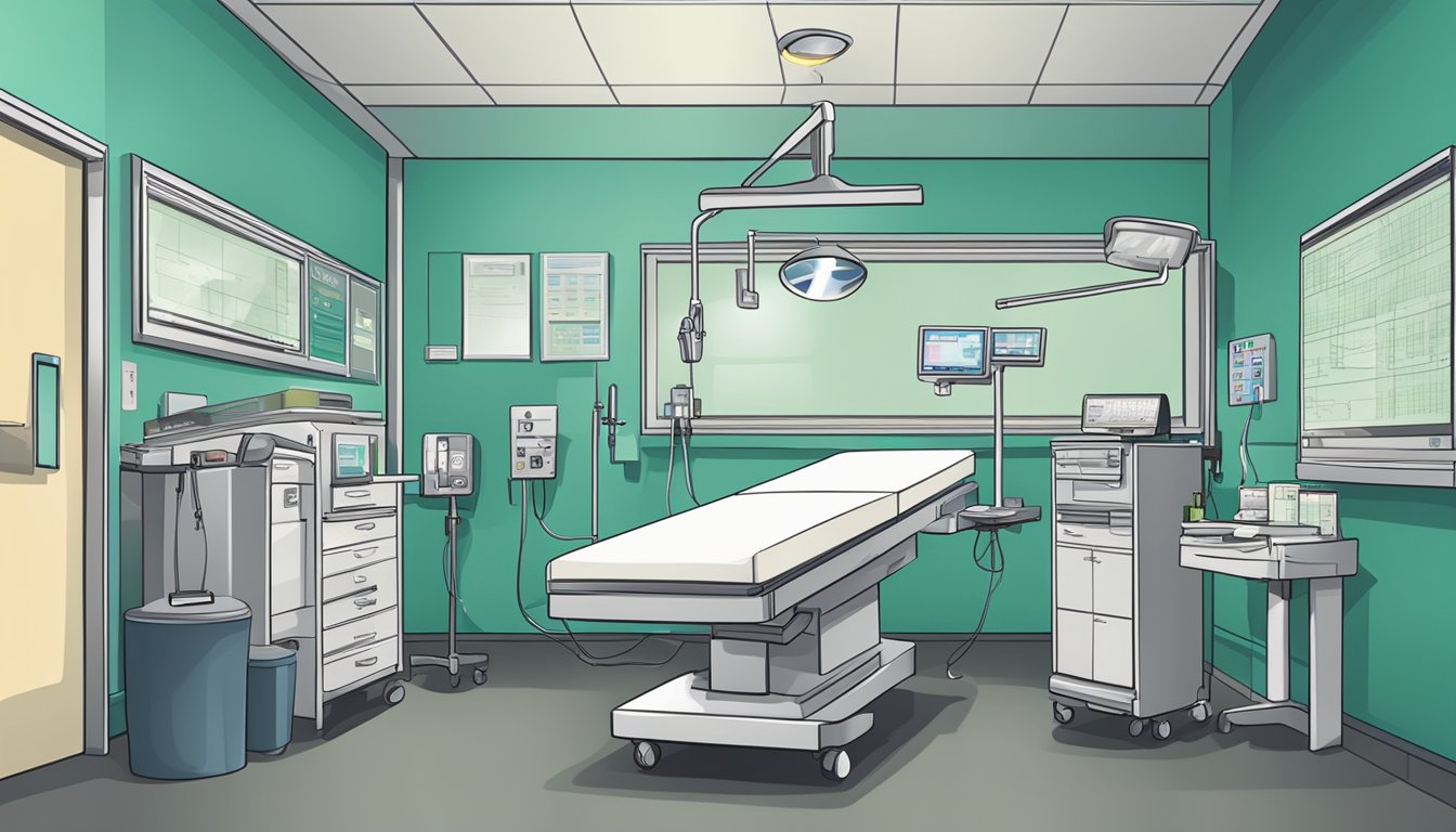 A hospital room with medical equipment and a chart showing coverage for critical illnesses