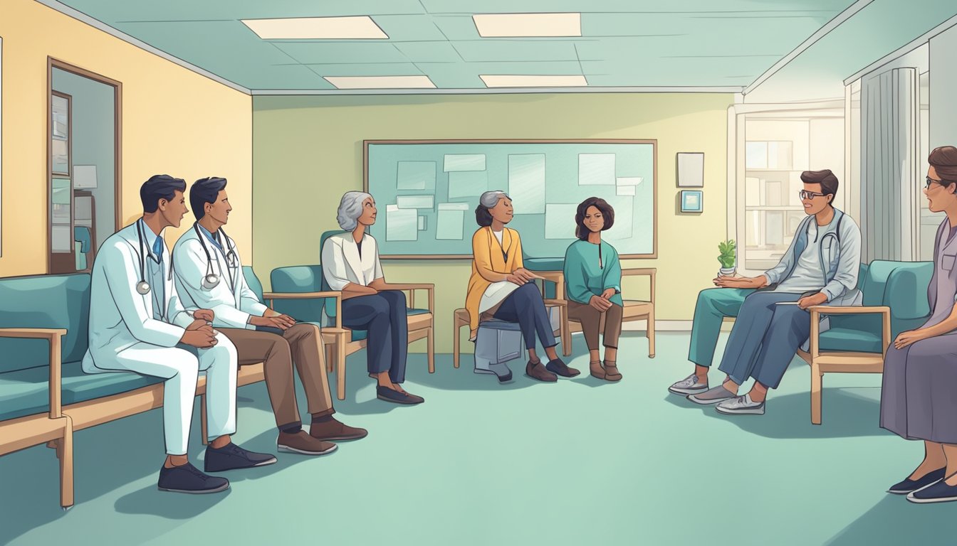 A doctor discussing critical illness life insurance with a concerned family in a hospital waiting room