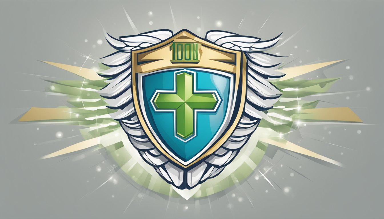 A medical symbol surrounded by a shield, representing critical illness insurance coverage of 100k