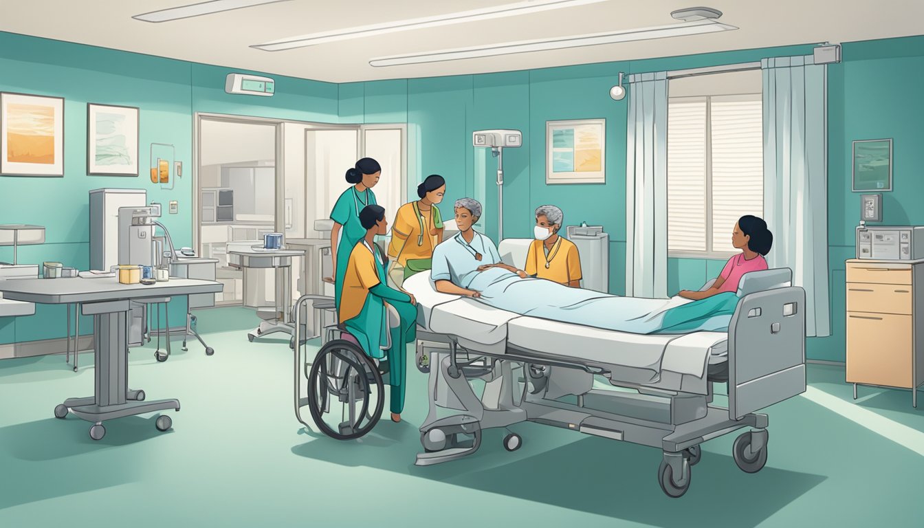 A hospital room with a doctor discussing critical illness insurance with a patient's family