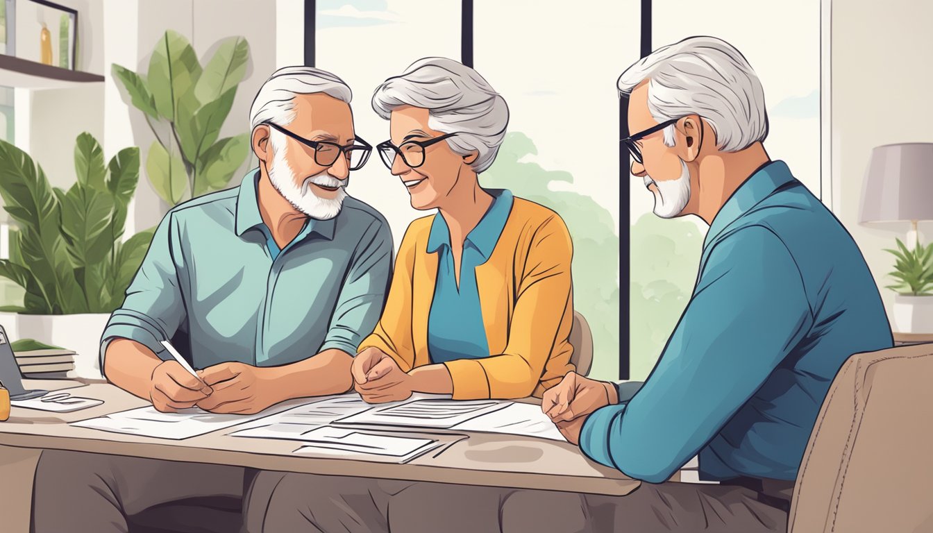 A senior couple reviewing insurance options with an agent