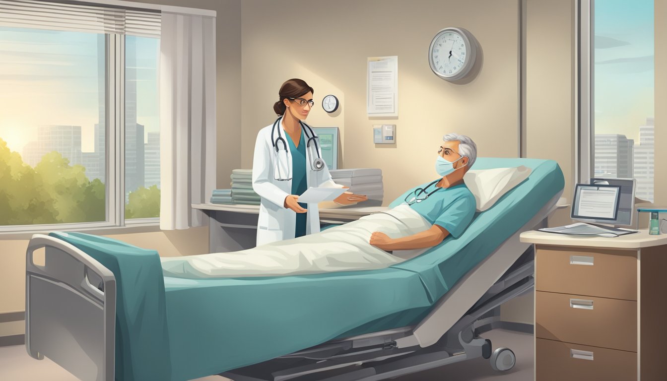 A doctor explaining coverage details to a patient in a hospital room