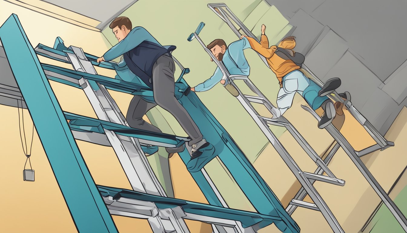 A person falling from a ladder while another person is diagnosed with a critical illness