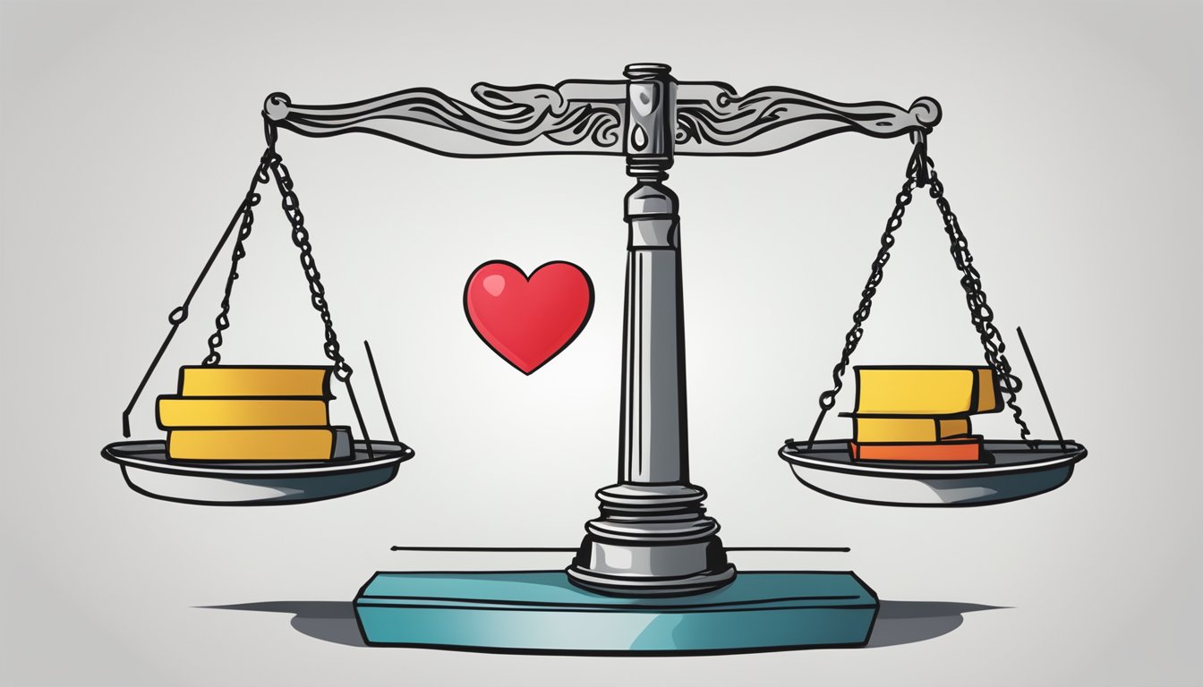 A scale with two sides, one labeled "Providers" and the other "Policies," with a heart symbol in the middle representing "Life insurance with critical illness coverage."