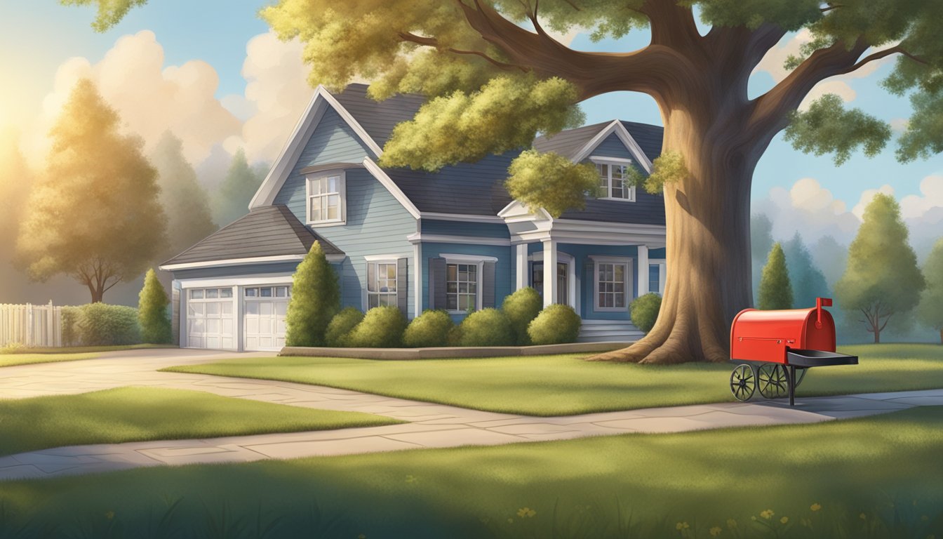 A family home with a traditional mailbox and a sturdy oak tree in the front yard, symbolizing the security and stability of life insurance without critical illness cover