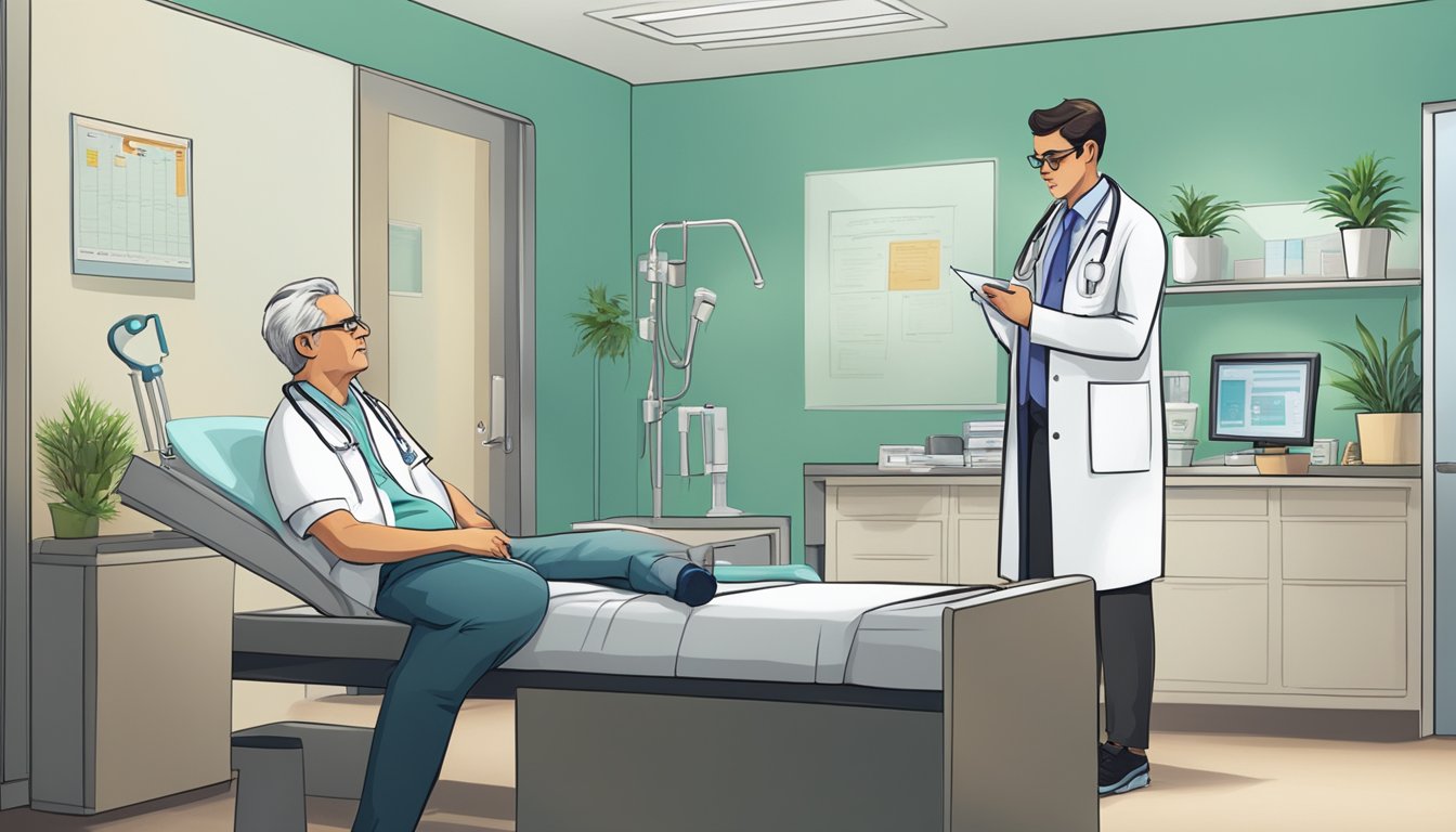 A doctor and a patient discussing financial implications in a hospital room