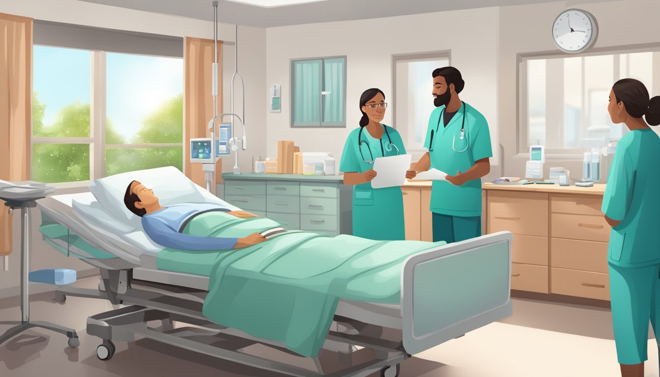 A hospital room with a doctor discussing critical illness policies with a patient's family