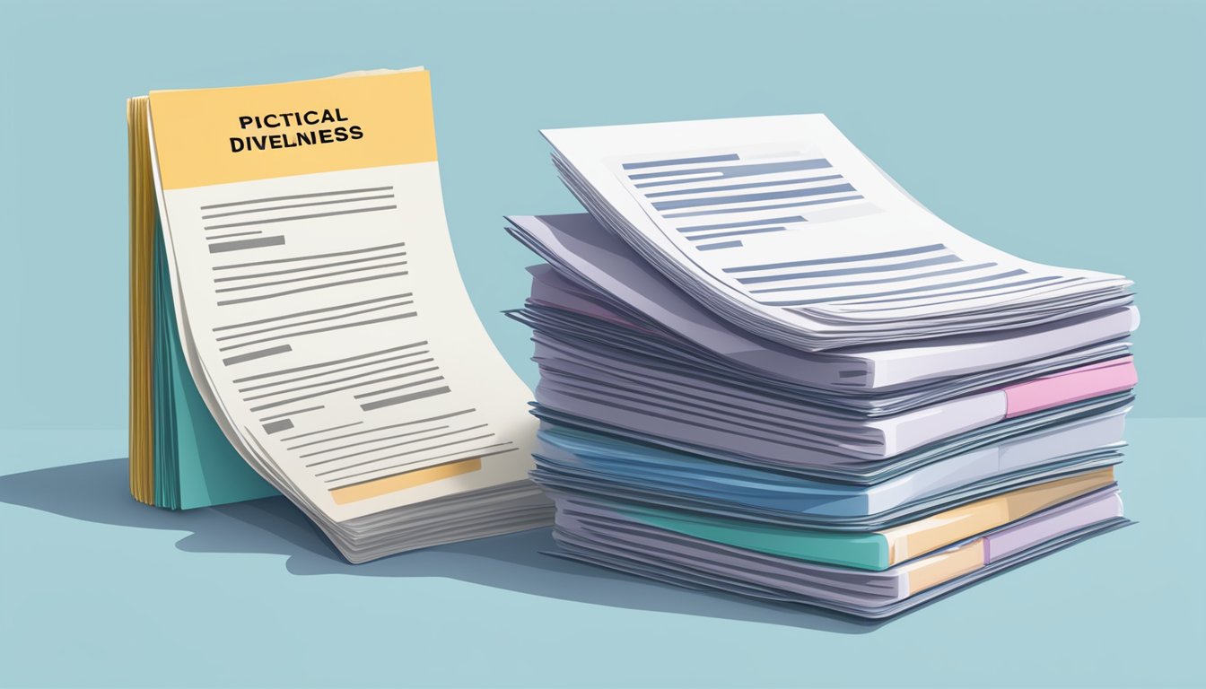 A stack of policy documents with a critical illness cover label