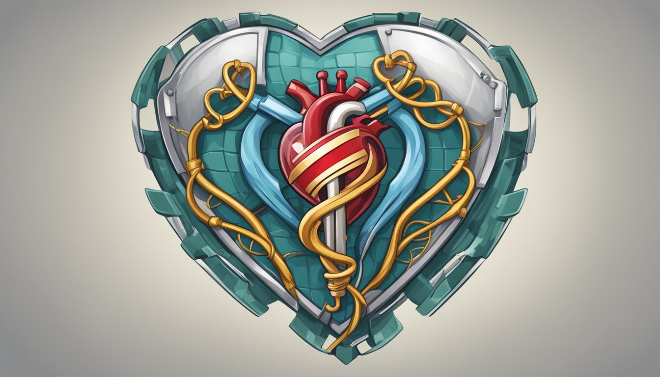 A medical symbol intertwined with a heart and a shield, representing dread disease cover