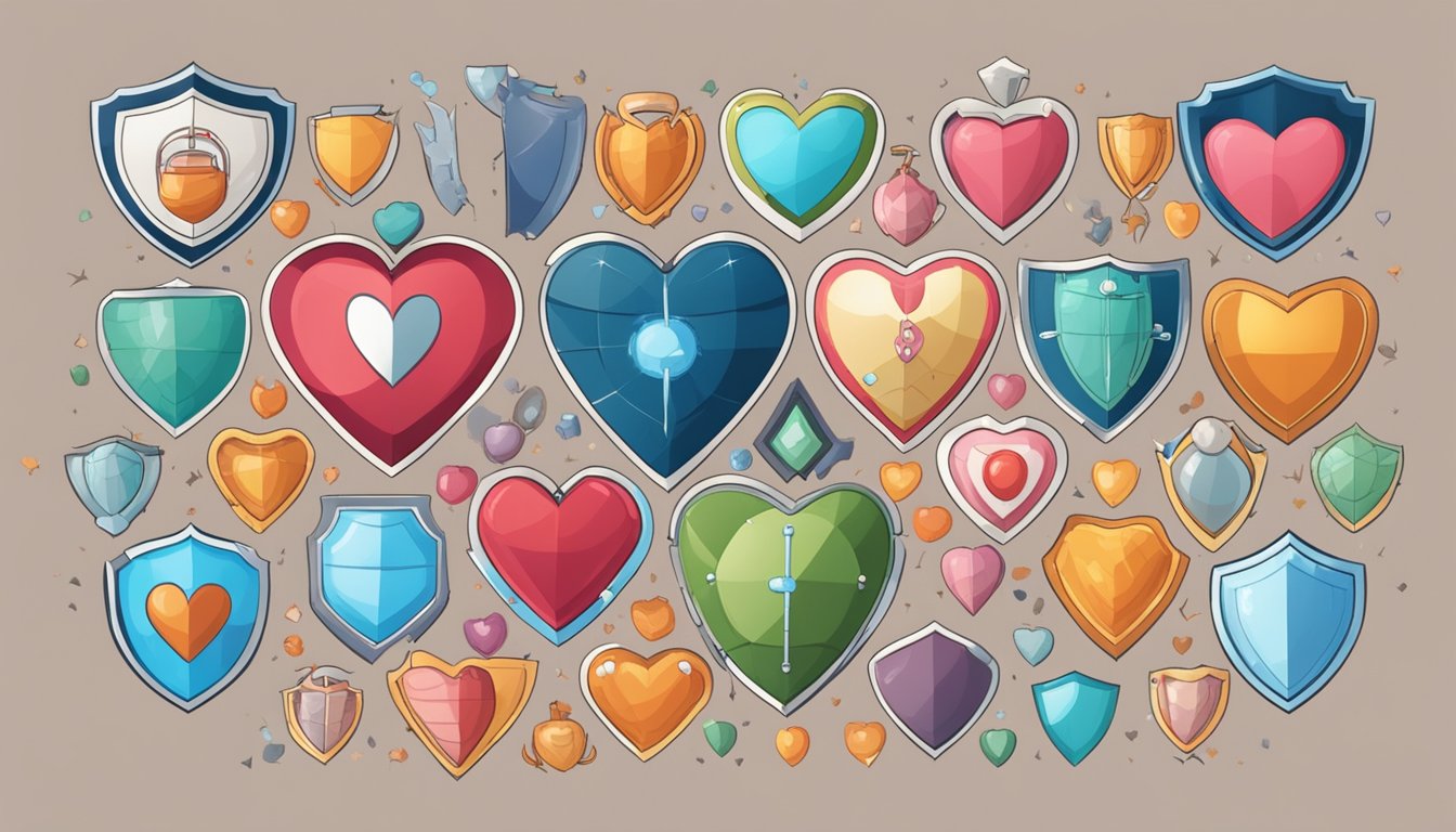 A heart-shaped shield surrounded by smaller shields representing different diseases