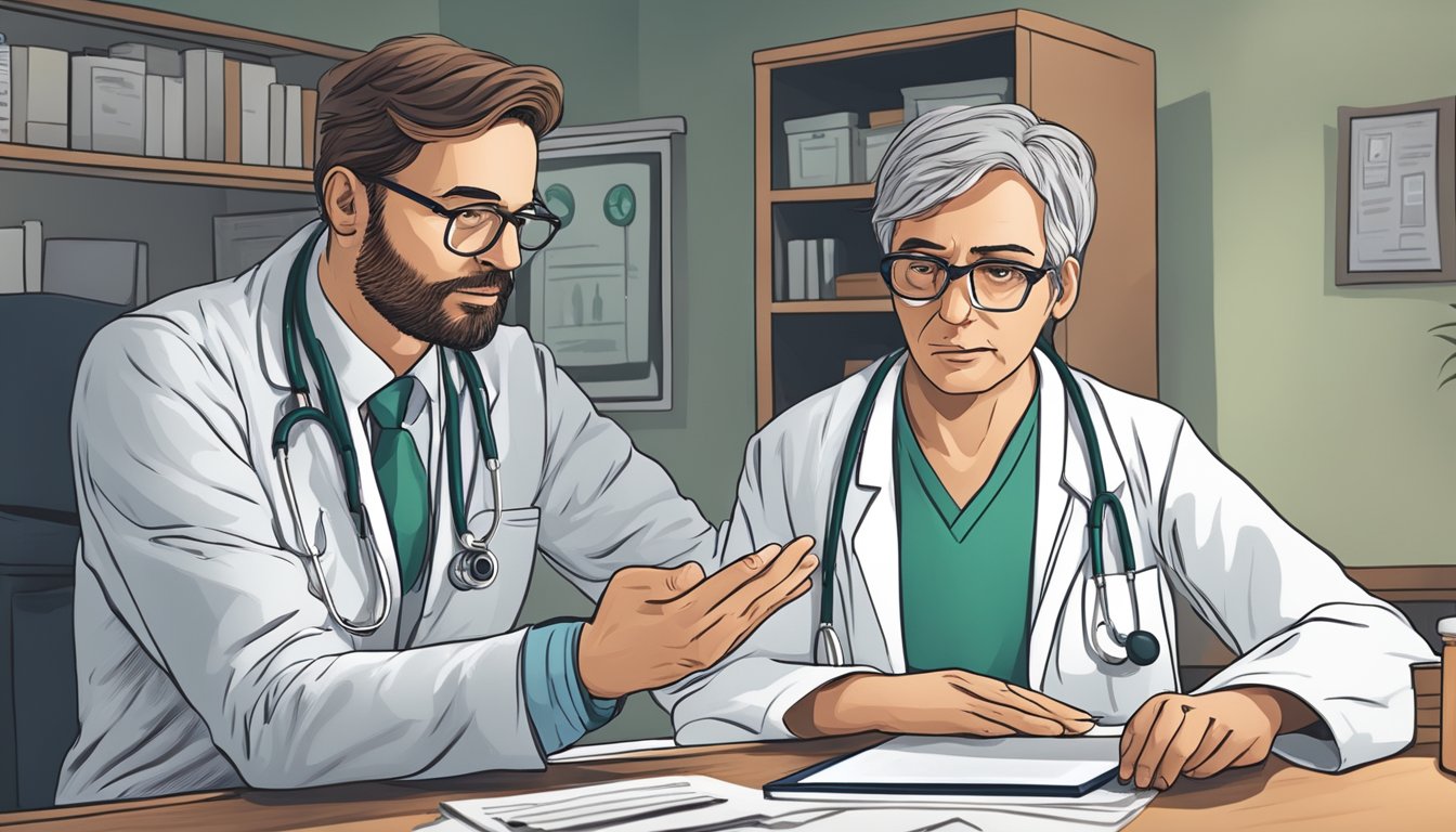 A doctor discussing a dread disease policy with a concerned patient