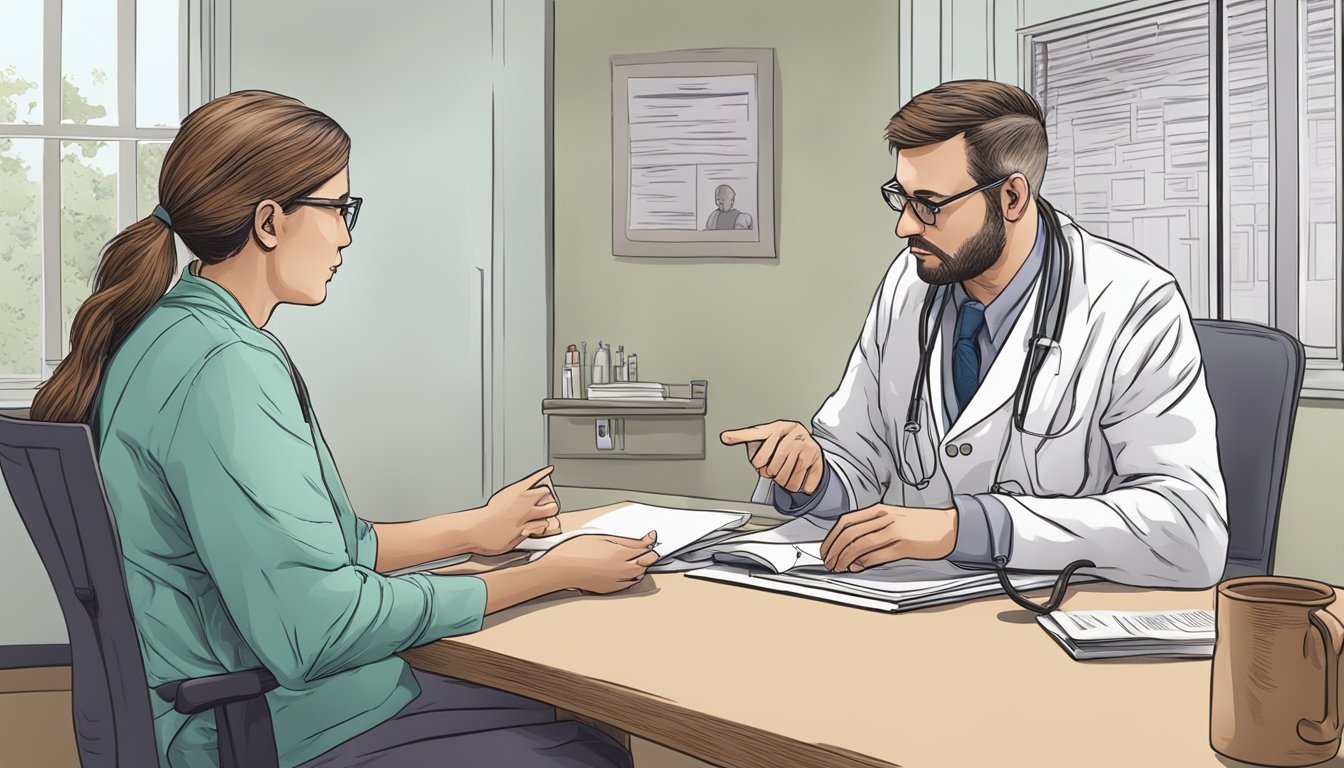 A doctor discussing a dread disease policy with a concerned patient