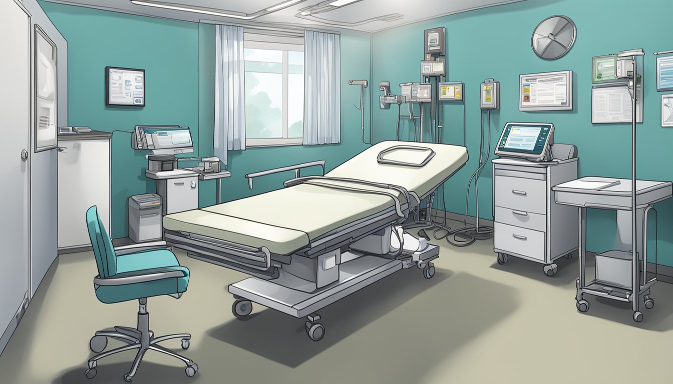 A hospital room with medical equipment and a pamphlet on dread disease cover