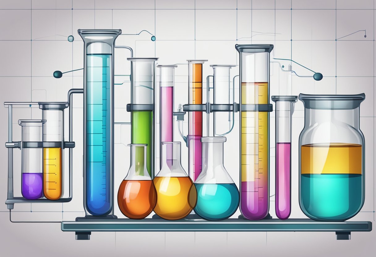 A laboratory setting with test tubes, beakers, and scientific equipment. A chart or graph showing the effectiveness of various weight loss supplements