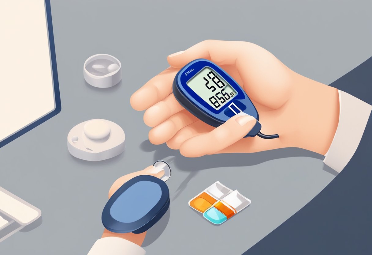 A person checking blood sugar with a glucose meter