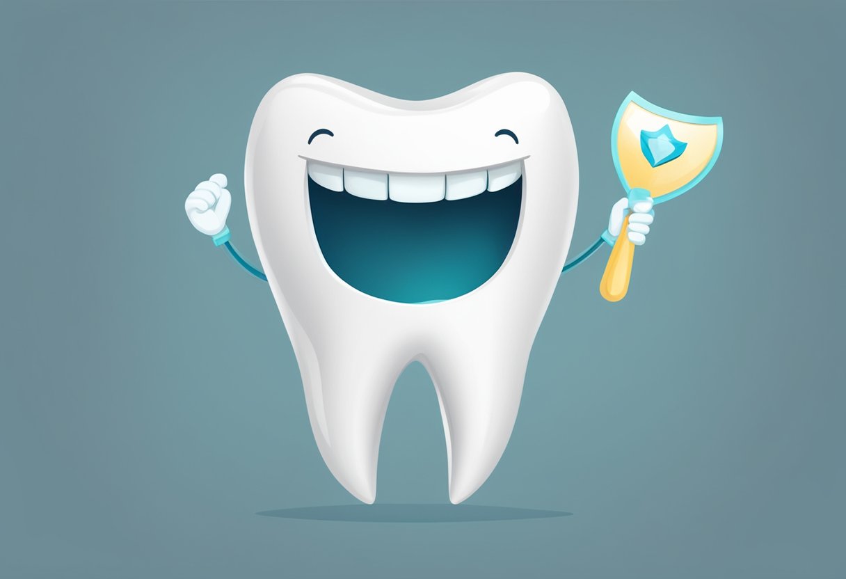 A smiling tooth surrounded by a protective shield, symbolizing the security and satisfaction of having the best dental insurance plan