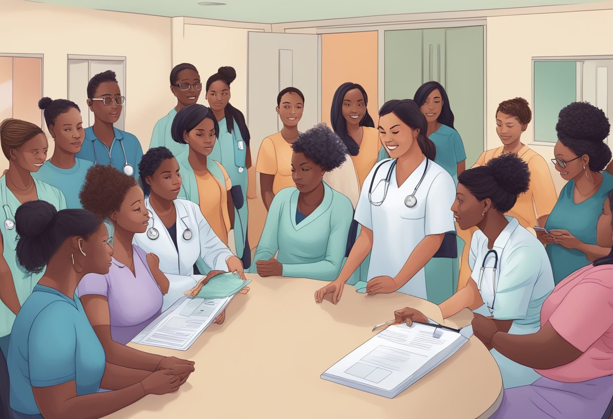 A diverse group of people accessing affordable birth control at a community health clinic