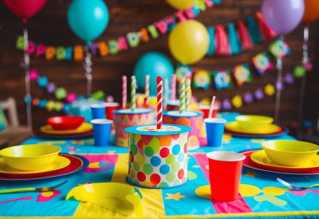 Eine bunte Kindergeburtstagsfeier mit thematischen Dekorationen und verspielten Designs