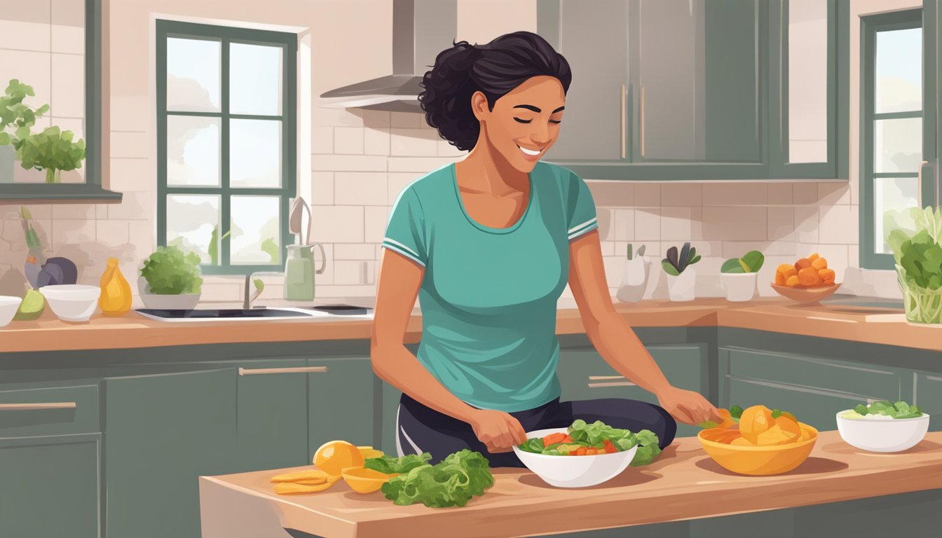 A person preparing keto-friendly meals and doing zumba exercises at home