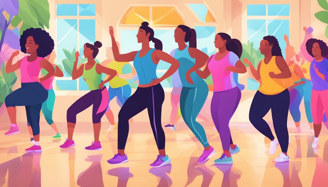 A vibrant zumba class with participants following a keto-friendly meal plan