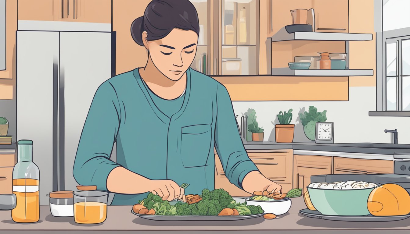 A person preparing a keto-friendly meal while taking medication for narcolepsy