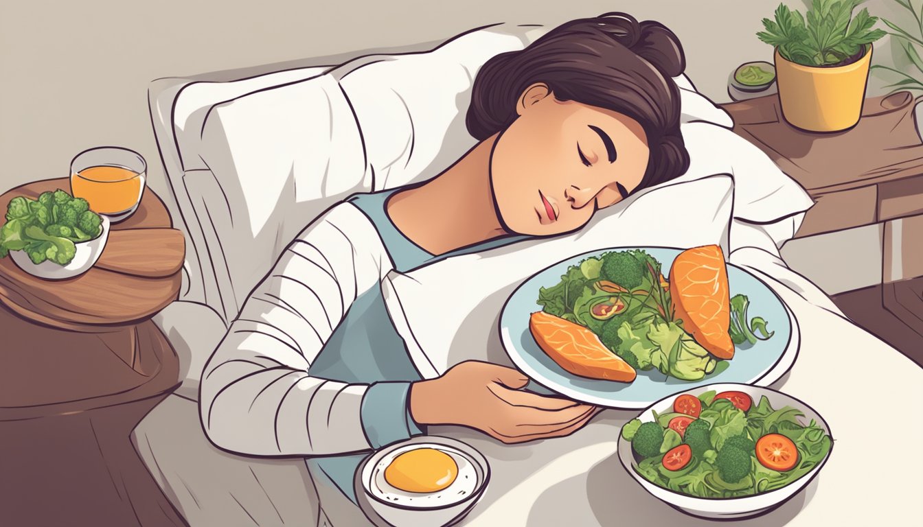 A person sleeping peacefully with a plate of keto-friendly food next to them