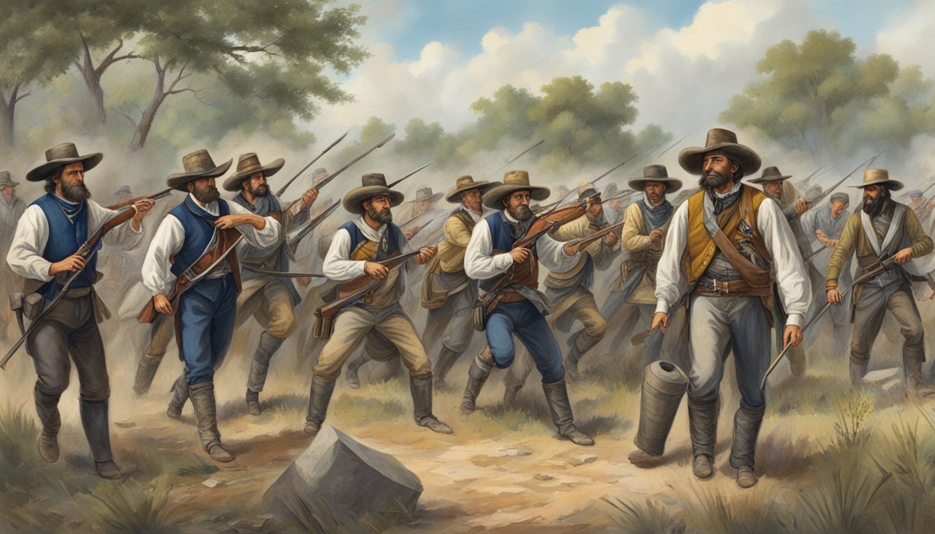 German Texan settlers joining forces with other Texan revolutionaries to fight in key battles such as the Siege of Bexar and the Battle of San Jacinto, ultimately contributing to the success of the Texas Revolution