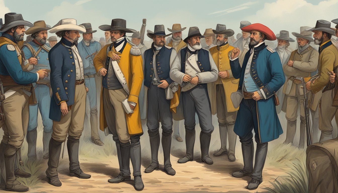 A group of German Texans strategizing with military and political leaders during the Texas Revolution