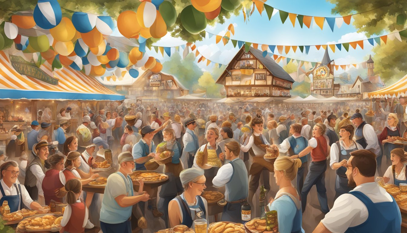 A bustling Oktoberfest celebration with German-Texan culinary delights and lively cultural entertainment