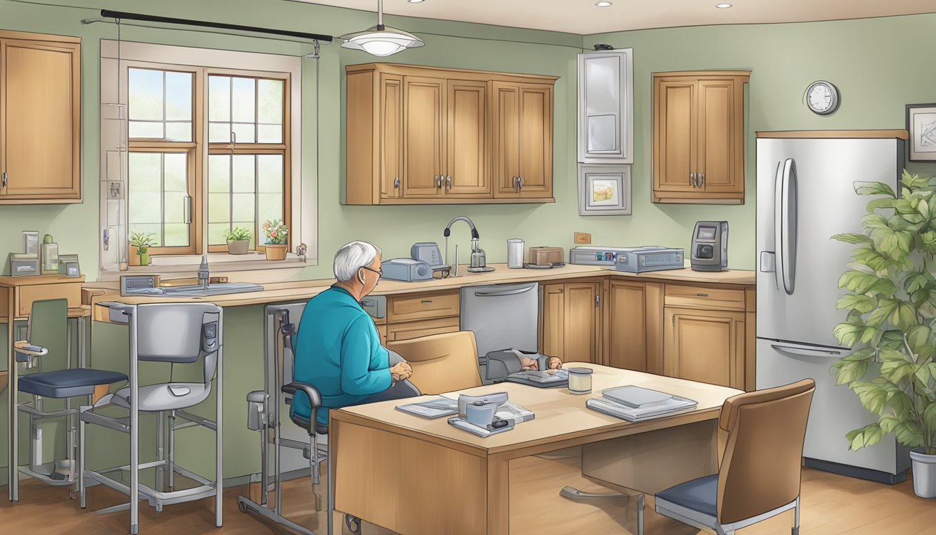 A home care setting with a variety of assistive hearing devices and safety features, such as visual alarms and clear signage