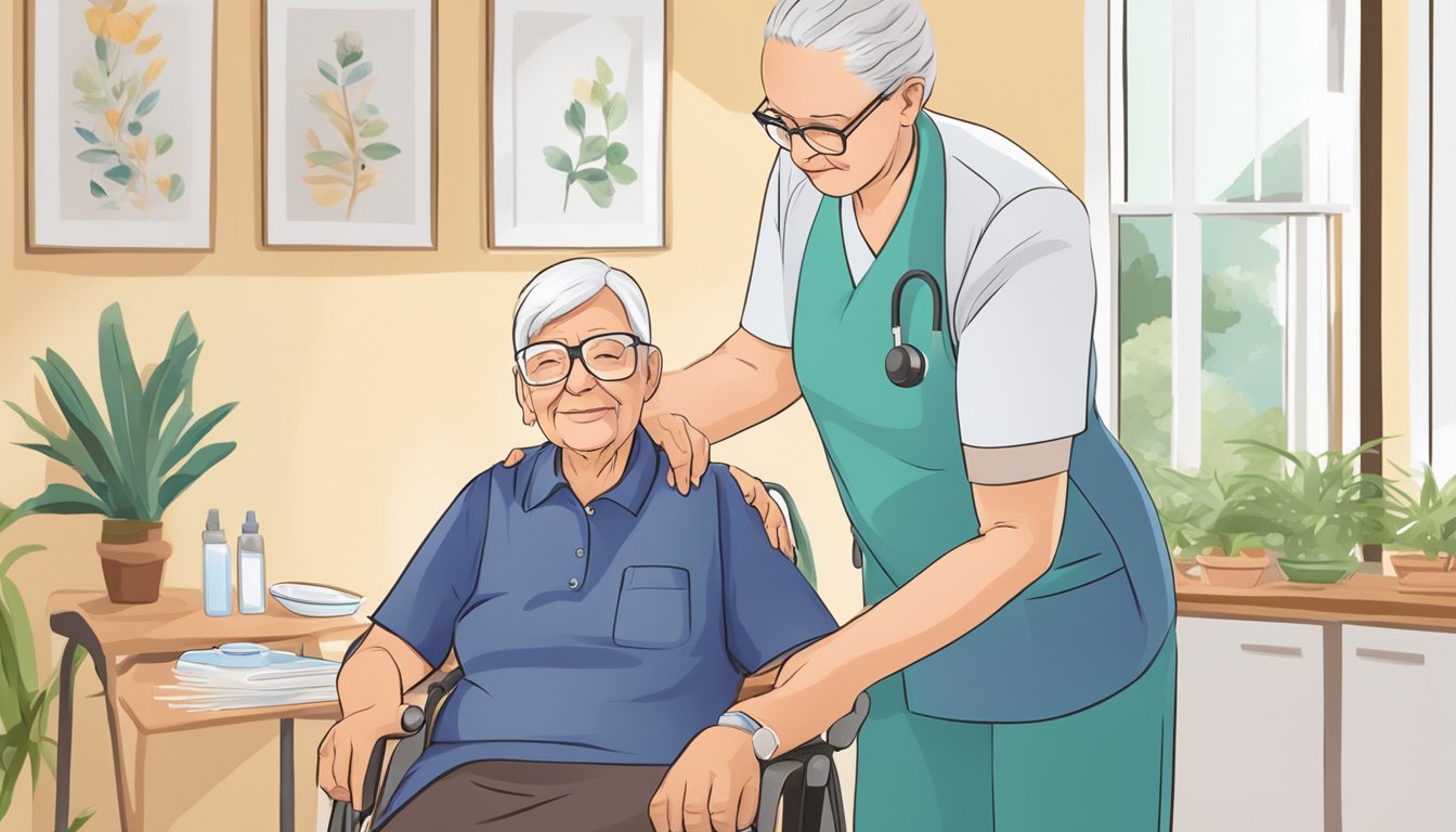 An elderly person receiving a vaccination from a home healthcare provider