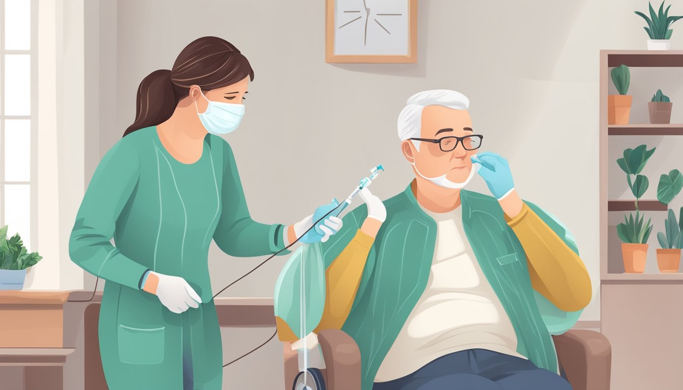 A caregiver administers a vaccination while using preventive measures to manage COPD at home