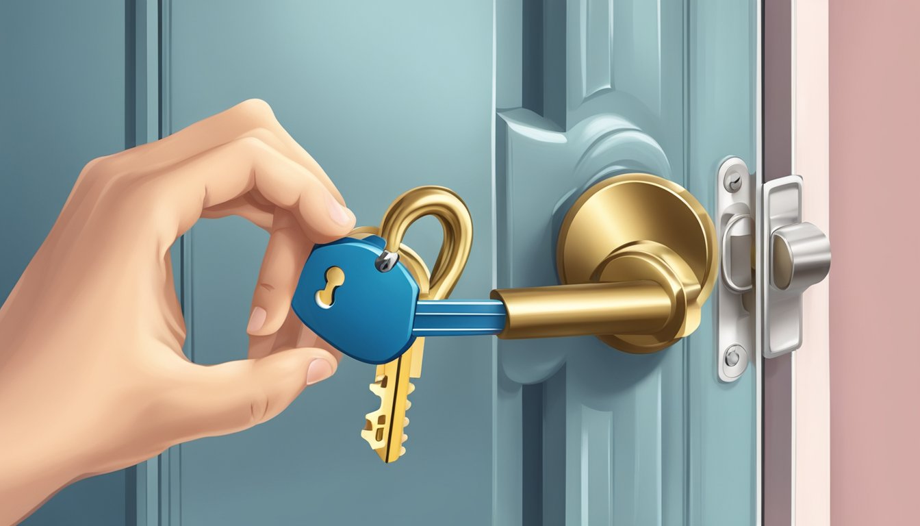 A strong lock on a secure door, with a key in a hand, symbolizing protection against financial abuse in home care