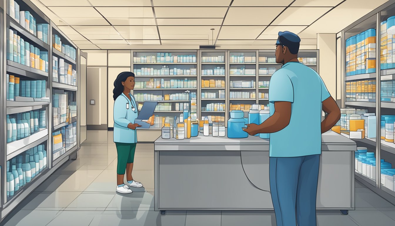 A person's medical records and prescription bottles are being transferred between different healthcare settings during an interstate transition