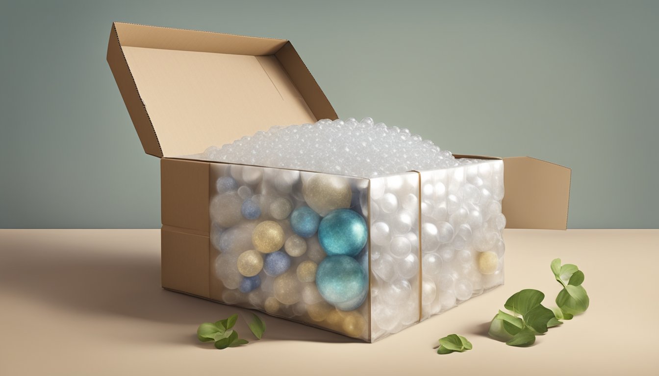 A cardboard box filled with delicate family heirlooms being carefully wrapped in bubble wrap and placed inside for safe transport during a move