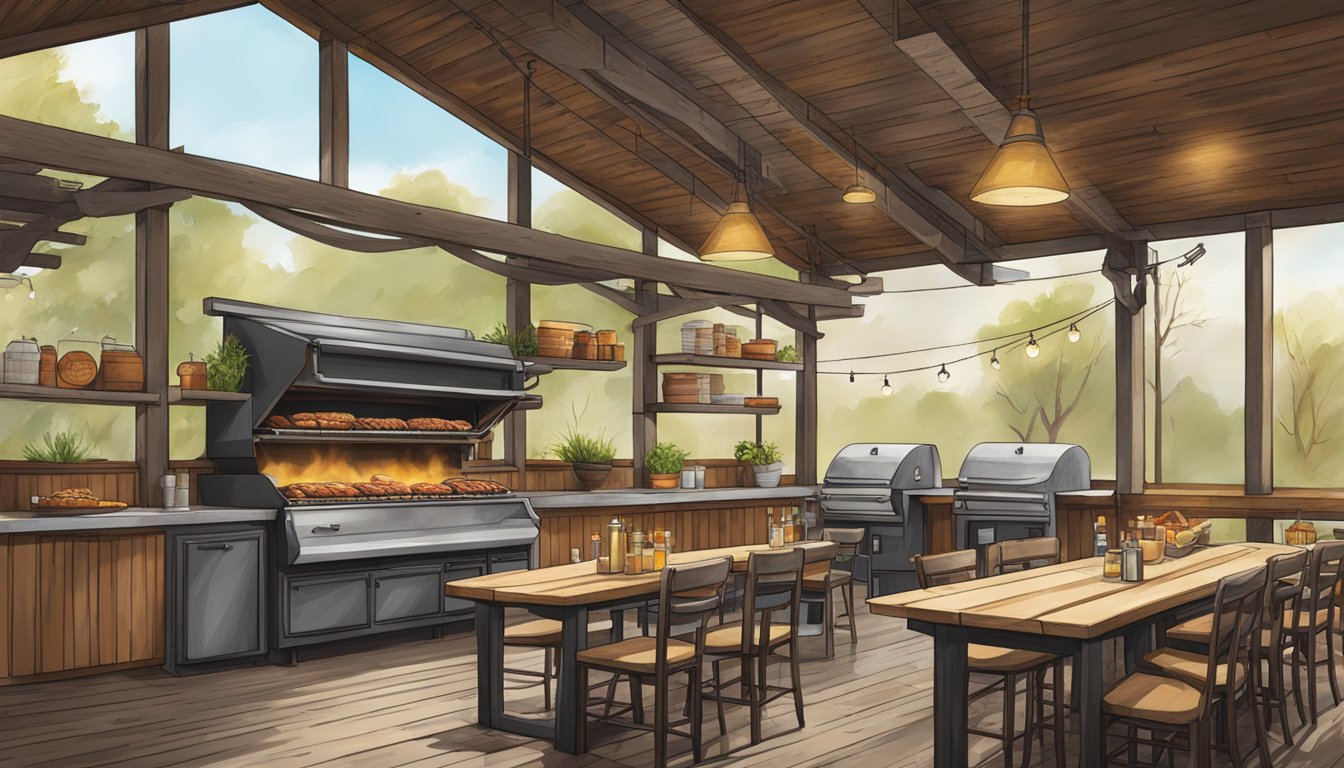 A rustic Texas barbecue joint with a modern twist, showcasing the fusion of tradition and innovation