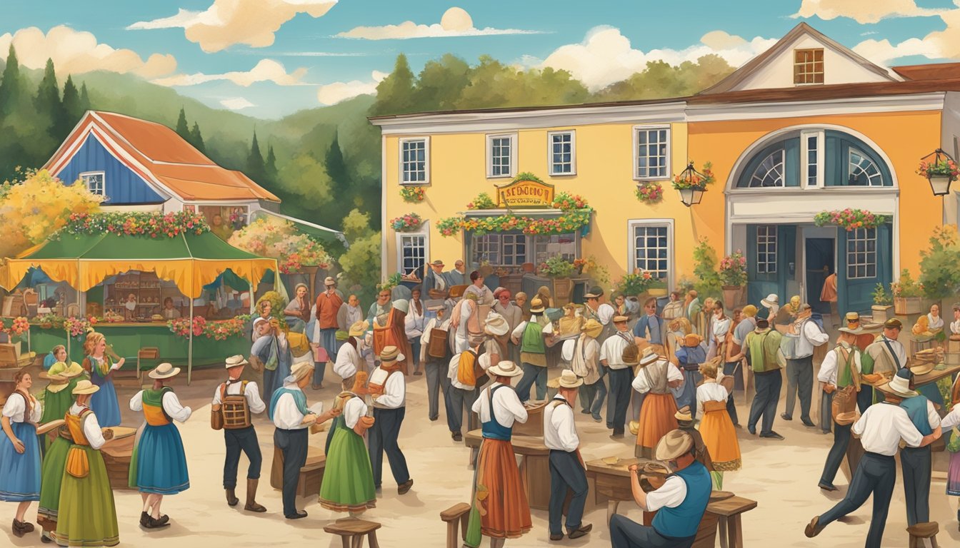 A traditional German festival in Texas, with beer gardens, folk music, and colorful folk costumes