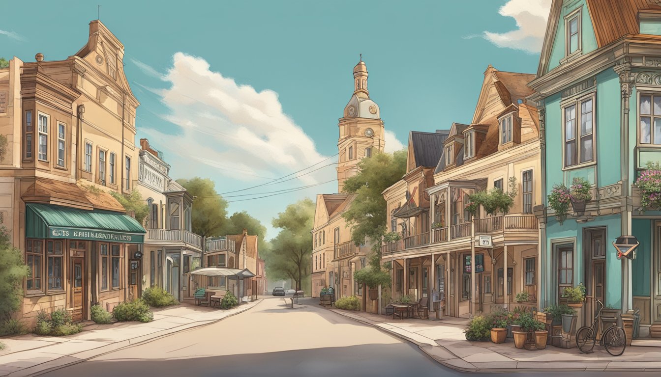 A quaint Texas town with German architecture and street signs