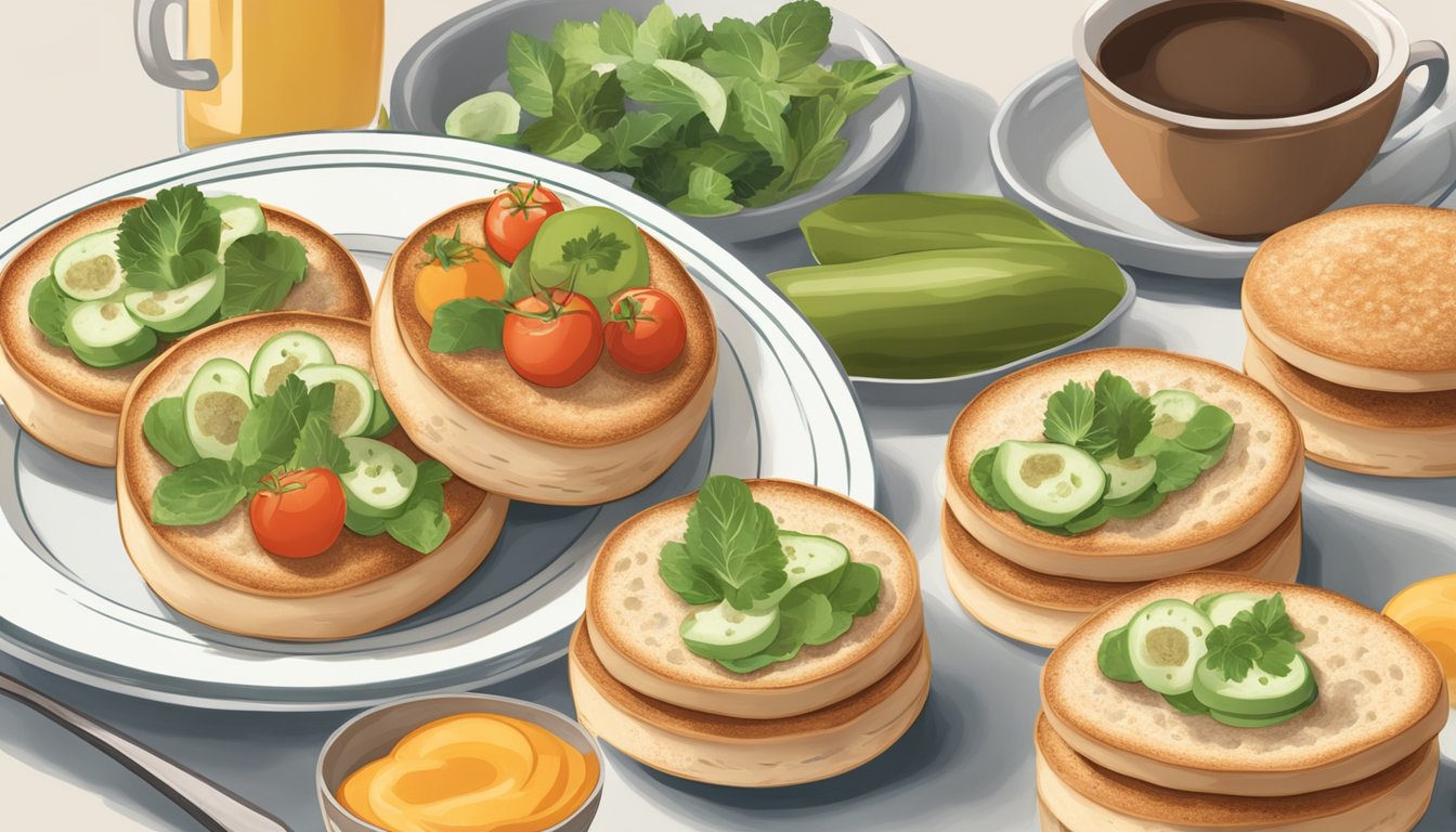 A plate of sourdough English muffins topped with healthy ingredients