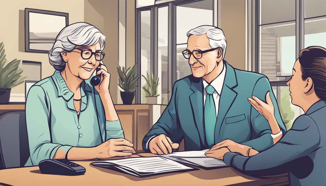 Elderly couple receiving a phone call from a smooth-talking salesperson offering burial insurance