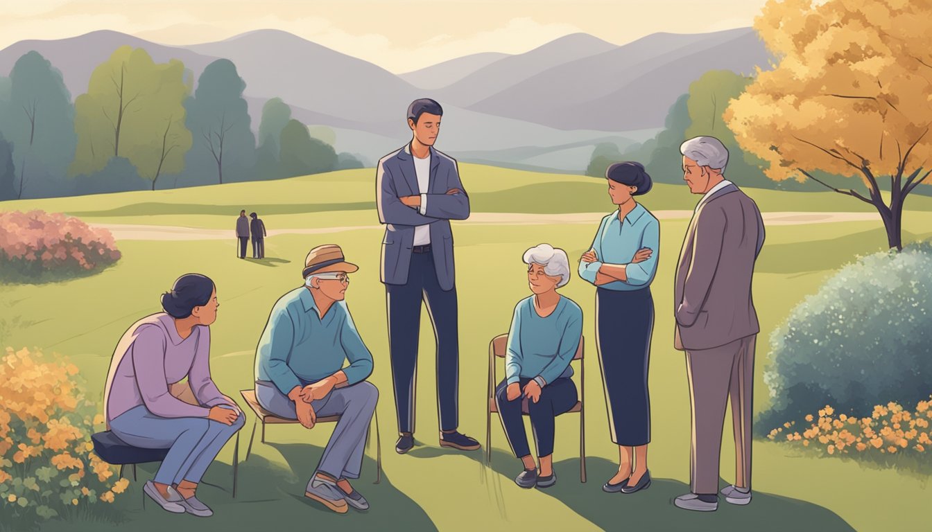 A somber scene of a family discussing funeral insurance for their parents