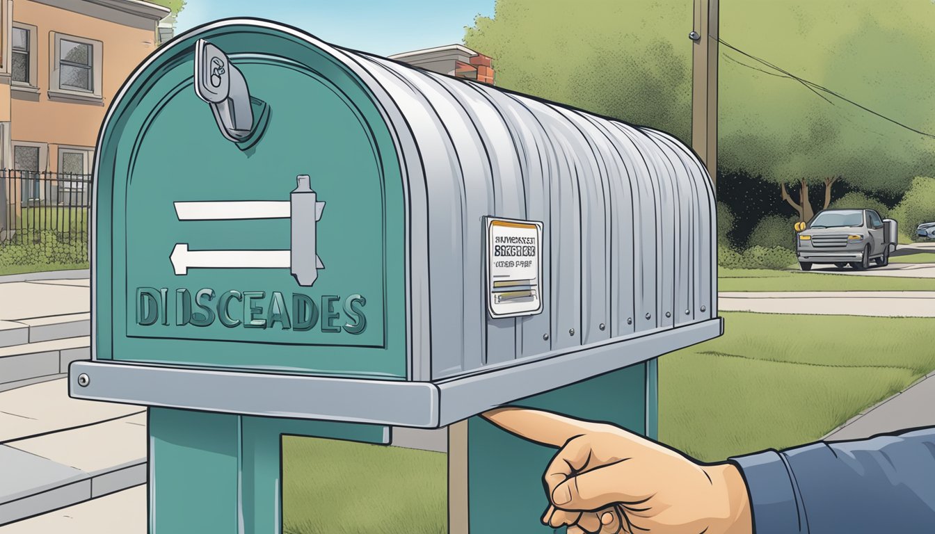 A hand placing a "Deceased" sign on a mailbox, while other hands disconnect utilities and transfer services