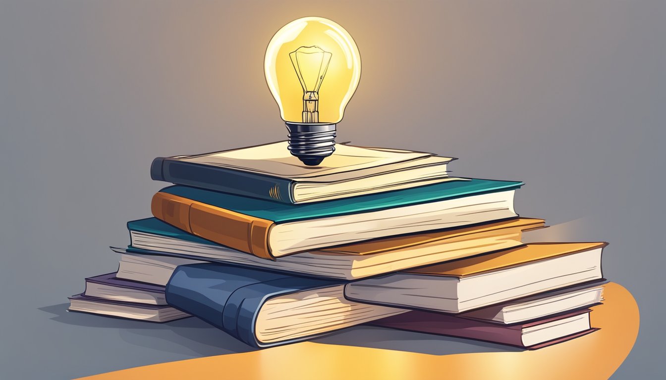 A stack of legal documents and books surround a glowing light bulb, symbolizing protection of intellectual property rights for deceased individuals