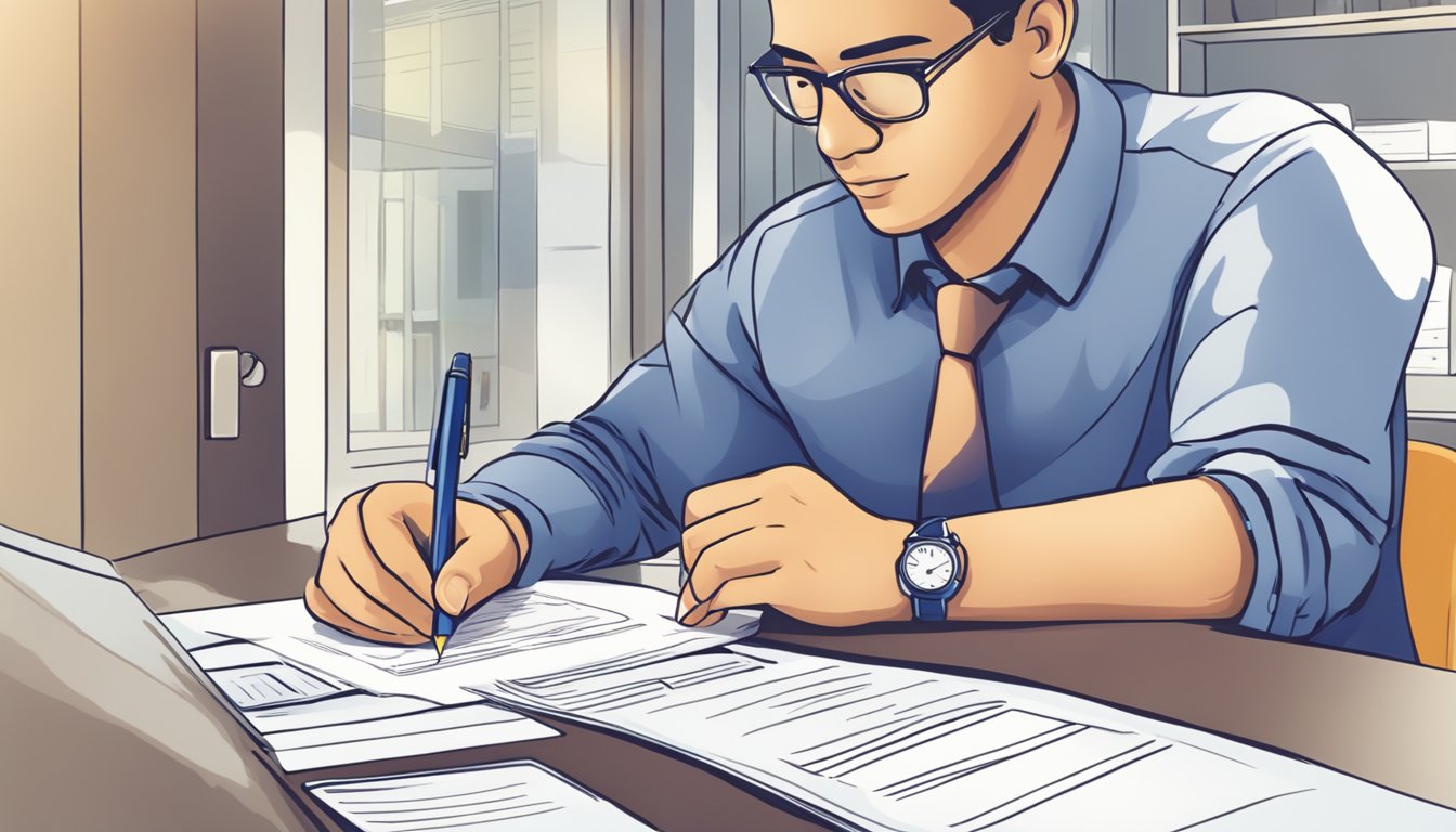 A person filling out a beneficiary nomination form with a pen at a desk